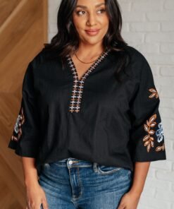 All In Me Embroidered V-Neck Blouse Ave Shops