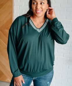 All Out Comfort V-Neck Pullover in Midnight Green Ave Shops